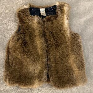 OshKosh B'gosh Faux Fur Vest in Brown with Navy Lining - 3T